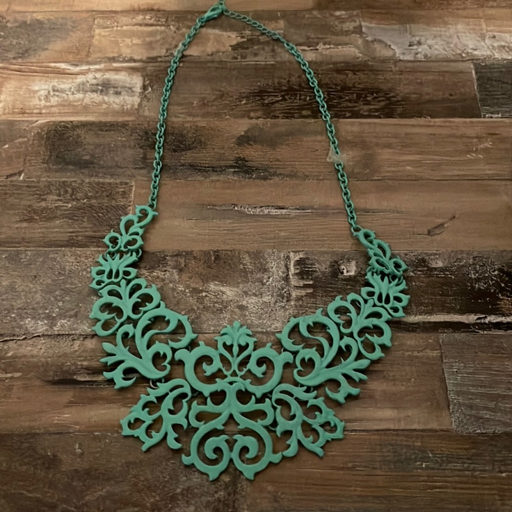 Fun teal statement necklace for all ages